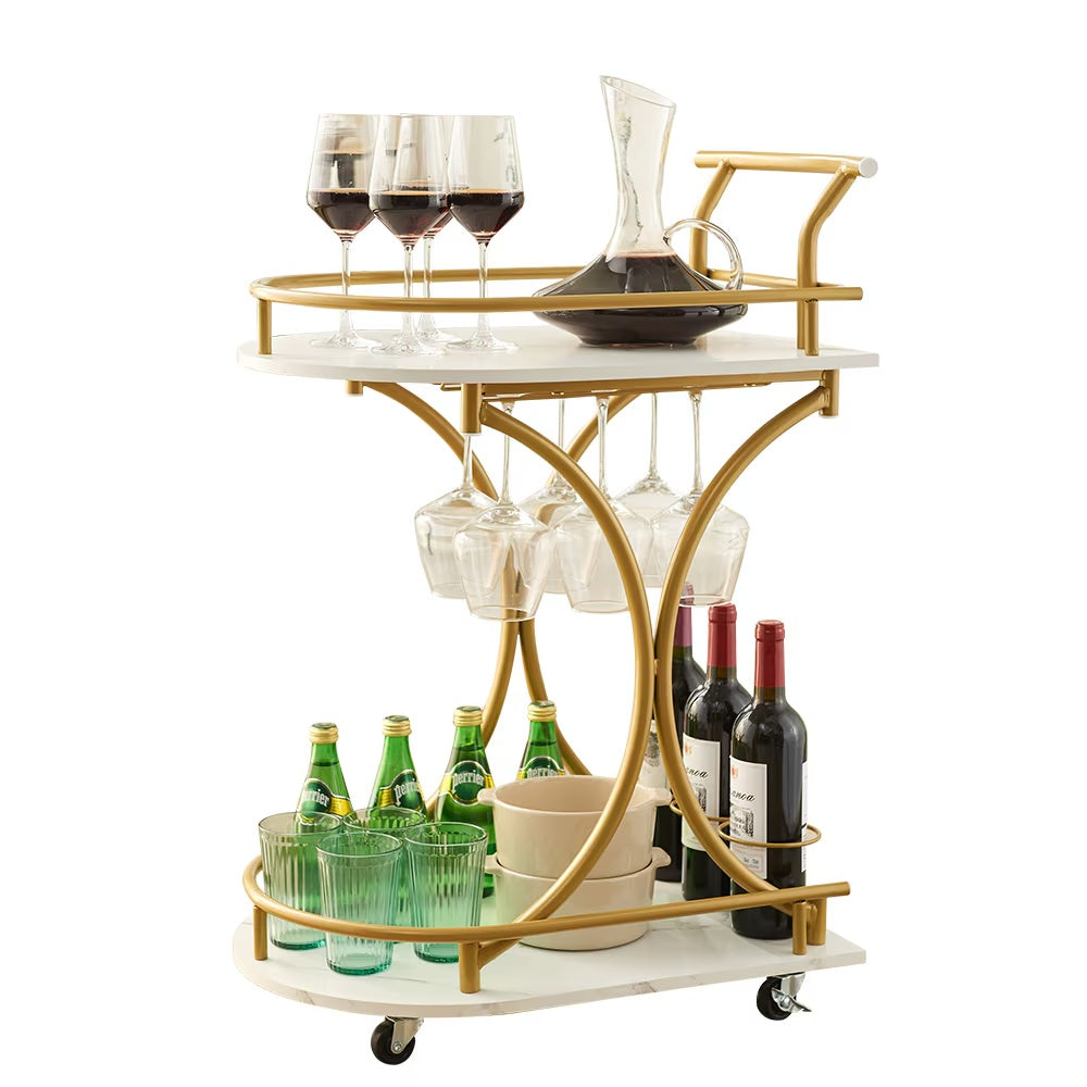 Luxury 2-Tier Gold Bar Cart – Stylish & Functional Wine Serving Trolley