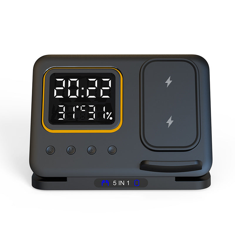 5-in-1 Wireless Charging Station – Fast Charging with LED Alarm Clock &amp; Environment Display