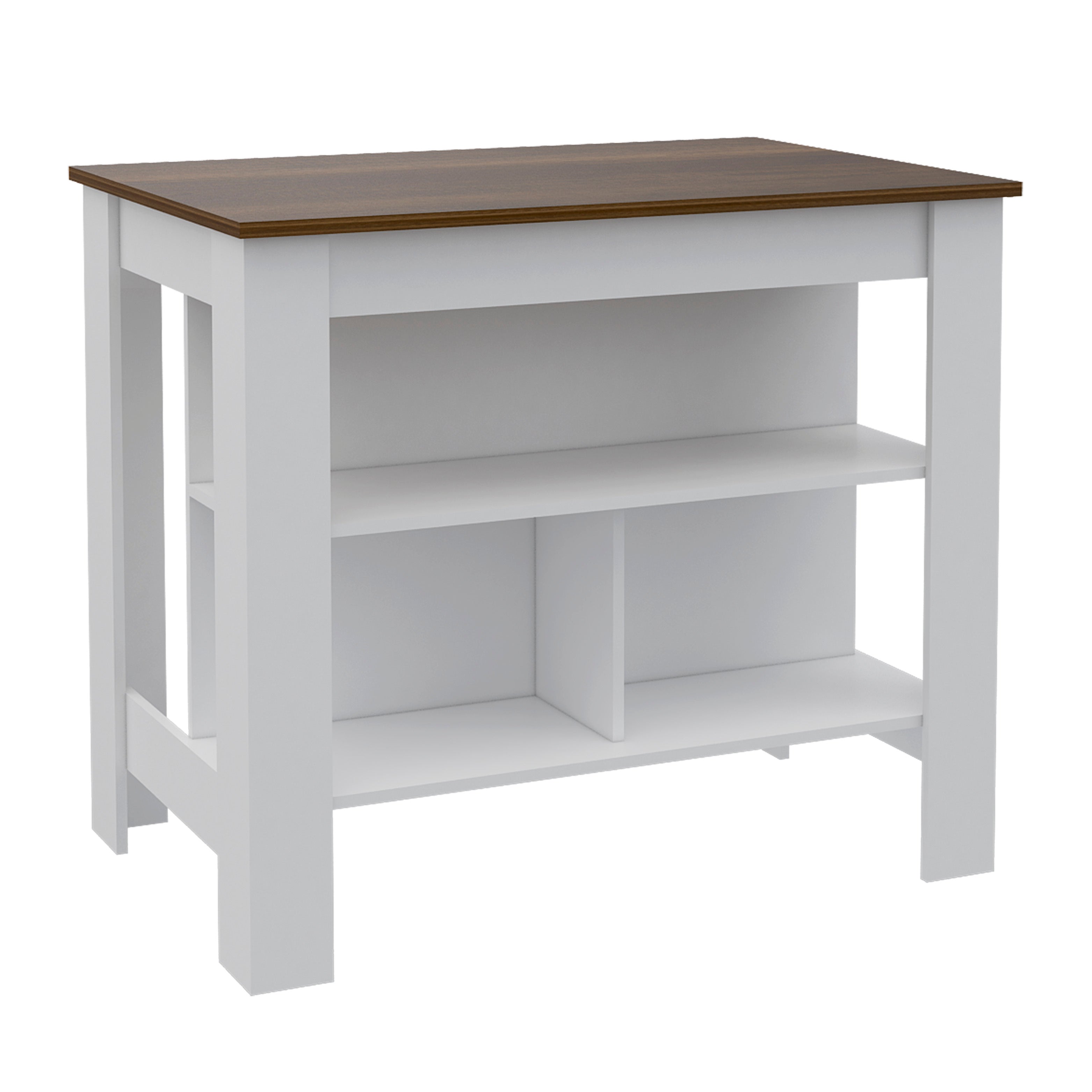 Rockaway 3-Shelf Kitchen Island – White & Walnut