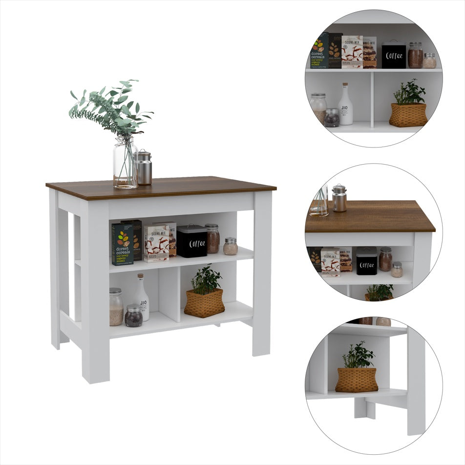 Rockaway 3-Shelf Kitchen Island – White & Walnut