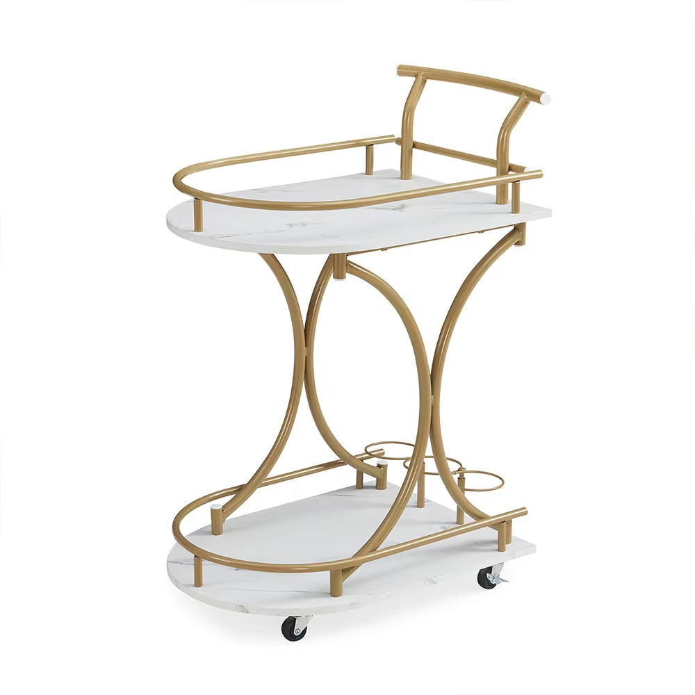 Luxury 2-Tier Gold Bar Cart – Stylish & Functional Wine Serving Trolley