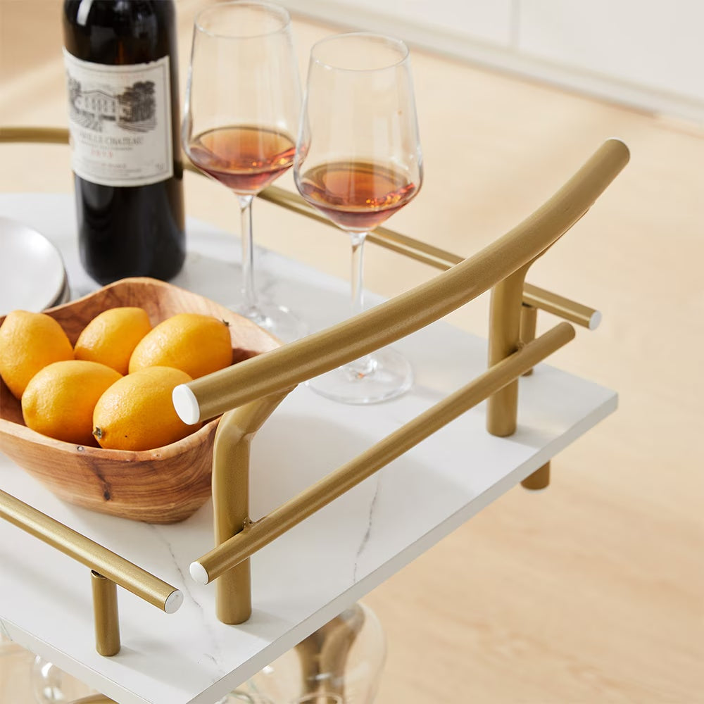 Luxury 2-Tier Gold Bar Cart – Stylish & Functional Wine Serving Trolley