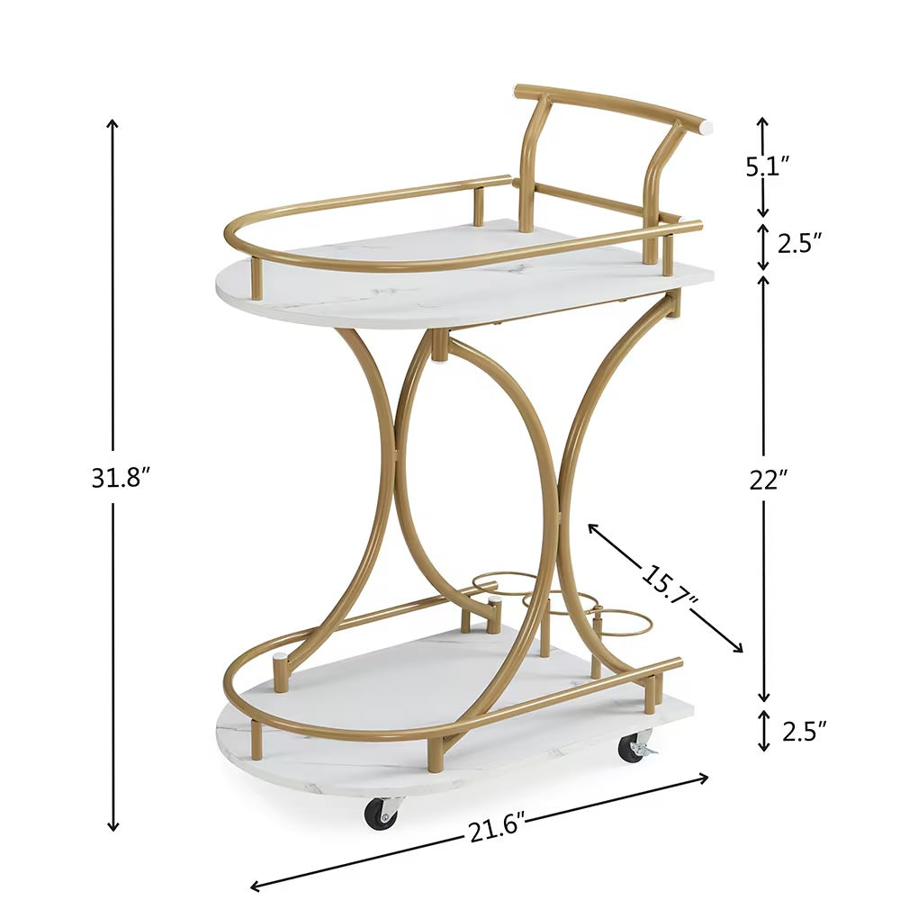 Luxury 2-Tier Gold Bar Cart – Stylish & Functional Wine Serving Trolley