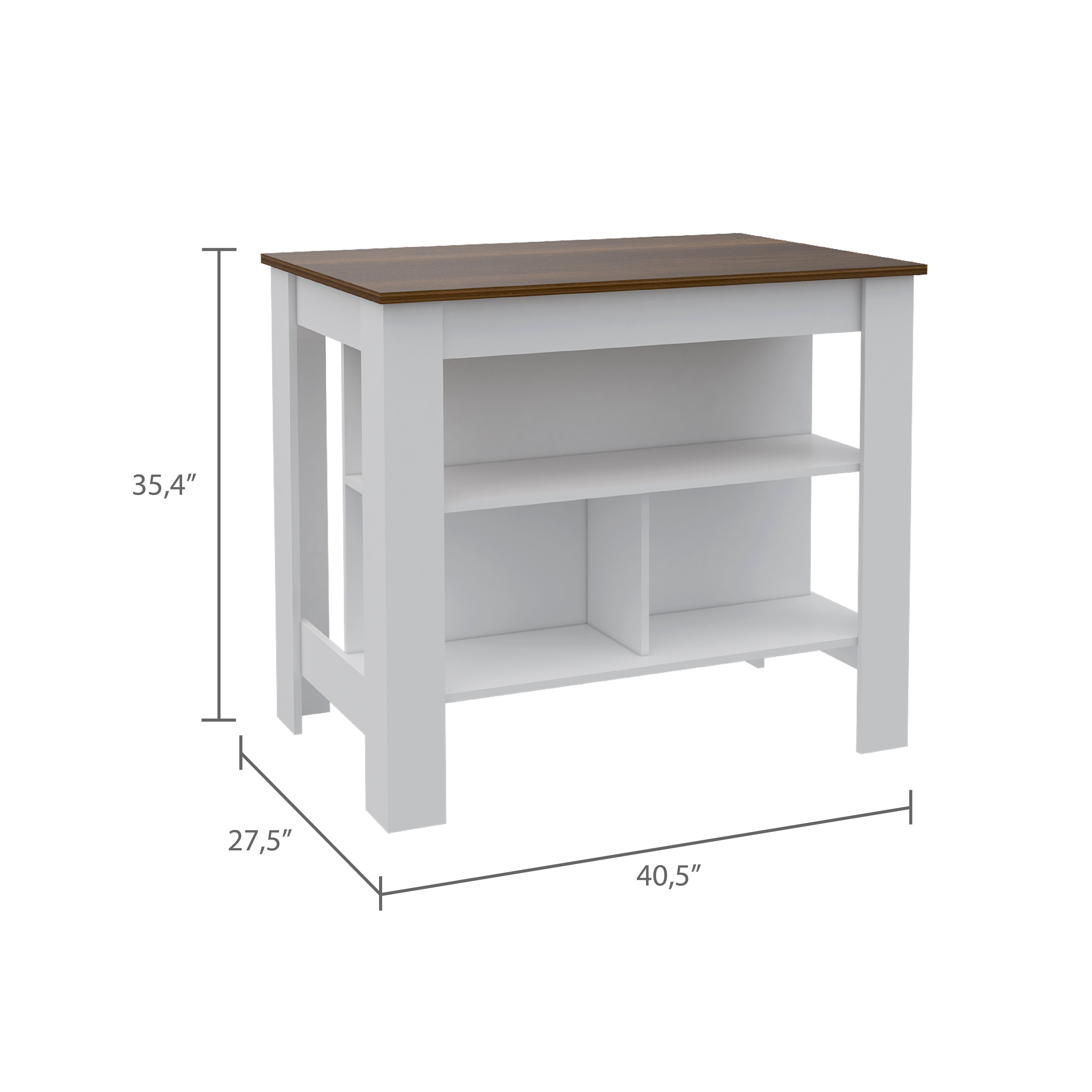 Rockaway 3-Shelf Kitchen Island – White & Walnut